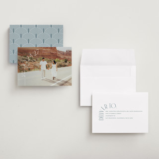 This is a pearl save the date with standard by Brooke Chandler called curved date printing on recycled smooth signature in grand