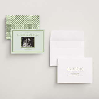 This is a forest save the date with standard by Sara Hicks Malone called dewberry printing on recycled smooth signature in grand