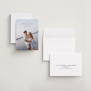 This is a tuxedo save the date with standard by Michelle Buckner called horizon printing on recycled smooth signature in grand