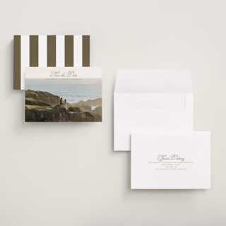 This is a moss save the date with standard by Casey Miller called quiet horizon printing on recycled smooth signature in grand