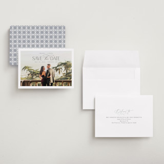 This is a cloud save the date with standard by Nicole Walsh called flourish printing on recycled smooth signature in grand