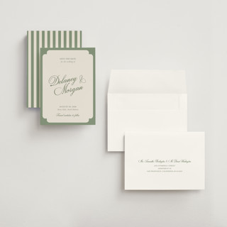 This is a olive save the date with standard by Cass Loh called classic bold border printing on signature in grand