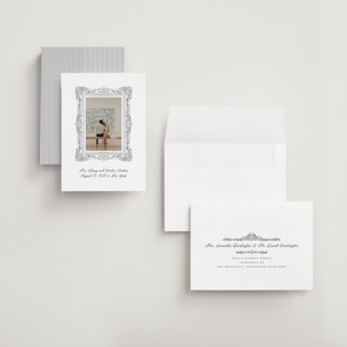 This is a diamond save the date with standard by Jenna Holcomb called sketched frame printing on recycled smooth signature in grand
