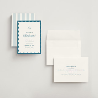 This is a ocean save the date with standard by Kelly Schmidt called meet us printing on signature in grand