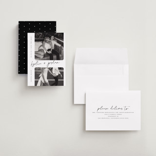 This is a snow save the date with standard by Sarah Curry called signature snapshots printing on recycled smooth signature in grand