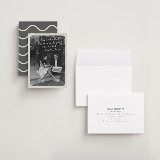 This is a toasted marshmallow save the date with standard by Anna Elder called film printing on recycled smooth signature in grand