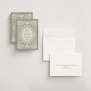 This is a sage save the date with standard by Zove Ahhh called written in romance printing on signature in grand