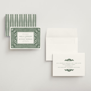 This is a fern save the date with standard by Katharine Watson called block print frame printing on signature in grand