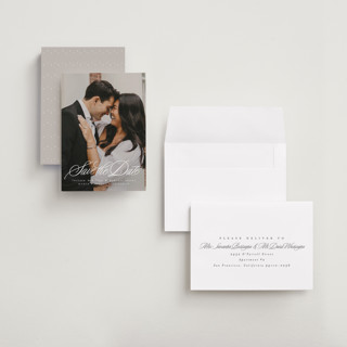 This is a pearl save the date with standard by Lea Delaveris called lovely day printing on recycled smooth signature in grand
