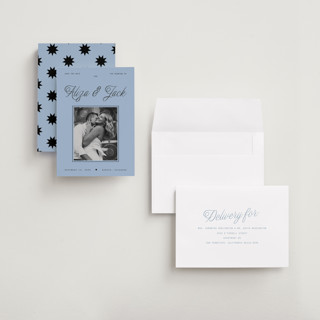 This is a sky save the date with standard by Blustery August called cheers printing on recycled smooth signature in grand