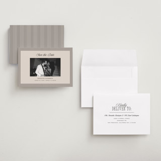 This is a noir save the date with standard by Pixel and Hank called linea printing on recycled smooth signature in grand