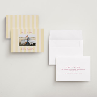 This is a lemon save the date with standard by Ellen Schlegelmilch called palmetto printing on recycled smooth signature in grand