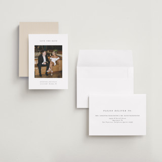 This is a chantilly save the date with standard by Pippa Shaw called espresso printing on recycled smooth signature in grand