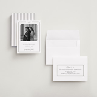 This is a cobblestone save the date with standard by Emily Betts called lines printing on recycled smooth signature in grand