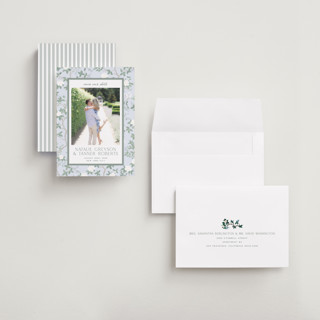 This is a garden save the date with standard by Jenna Holcomb called chinoiserie printing on recycled smooth signature in grand