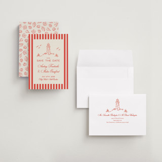 This is a lobster save the date with standard by Jackie Crawford called kitty hawk printing on signature in grand