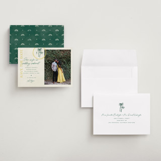 This is a island citrus save the date with standard by Pixel and Hank called coastal drift printing on recycled smooth signature in grand