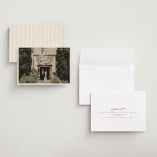This is a cream save the date with standard by Ellen Schlegelmilch called sylvia printing on recycled smooth signature in grand