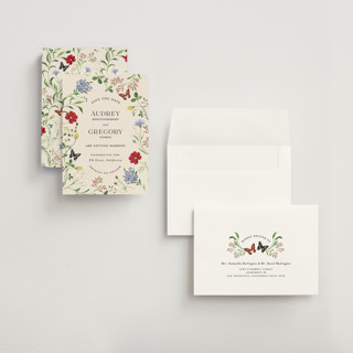 This is a elder flower save the date with standard by Sarah Knight called wild meadow printing on signature in grand