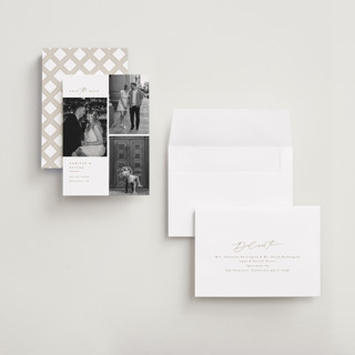 This is a cognac save the date with standard by Kristie Kern called our romance printing on recycled smooth signature in grand