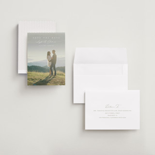 This is a lace save the date with standard by Kaydi Bishop called aloft printing on recycled smooth signature in grand