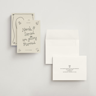 This is a ink save the date with standard by Kelly Watkins called hand-drawn hearts printing on signature in grand