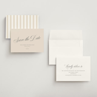 This is a champagne save the date with standard by Sara Hicks Malone called belle meade printing on signature in grand