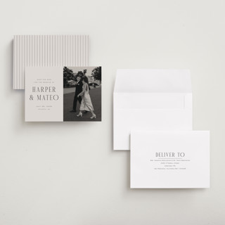 This is a sandstone save the date with standard by Nicole Walsh called close-up printing on recycled smooth signature in grand