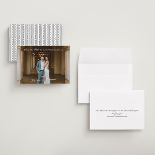 This is a ivory save the date with standard by Alethea and Ruth called celebration xo printing on recycled smooth signature in grand