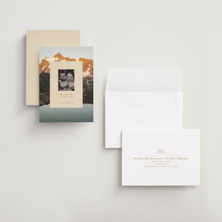 This is a sand save the date with standard by Claudia Orengo called location printing on recycled smooth signature in grand