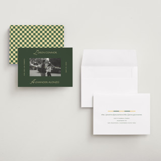 This is a citrus save the date with standard by Angela Quan called grid printing on recycled smooth signature in grand