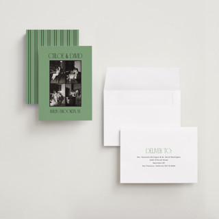 This is a jade save the date with standard by Morgan Kendall called quad printing on recycled smooth signature in grand