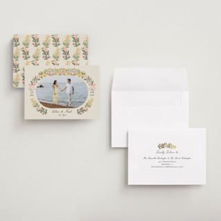 This is a spring save the date with standard by Elly called spring printing on recycled smooth signature in grand