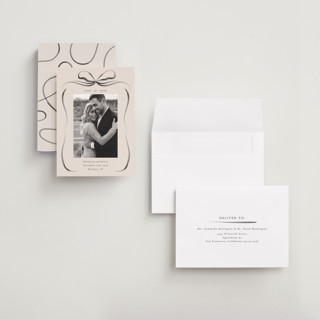 This is a tuxedo save the date with standard by Corinne Malesic called bow printing on recycled smooth signature in grand