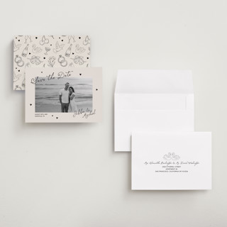 This is a vintage save the date with standard by Kelly Watkins called felicity printing on recycled smooth signature in grand