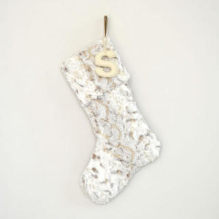 This is a beige holiday decorations by TwentyEight12 called personalized christmas stocking, neutral faux fur in standard