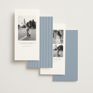 This is a dusty blue save the date with standard by Stacey Meacham called modern air printing on recycled smooth signature in tall