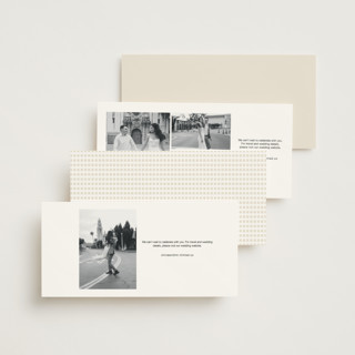 This is a cream save the date with standard by Cleghorn Creative called be there or be square - save the date printing on signature in tall