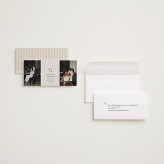 This is a dove save the date with standard by Olivia Kanaley Inman called parker printing on recycled smooth signature in tall