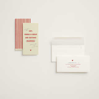 This is a latte save the date with standard by Helena Vitto called love note printing on signature in tall