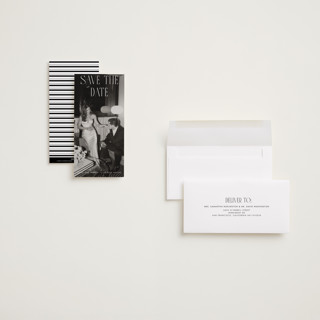 This is a snow save the date with standard by Maja Cunningham called classic timeless printing on signature in tall