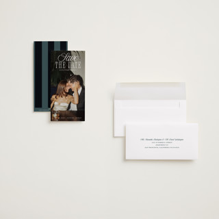 This is a porcelain save the date with standard by Maria Alou called his & hers printing on recycled smooth signature in tall