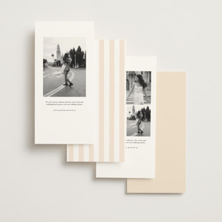 This is a peach save the date with standard by Sara Hicks Malone called awning stripe printing on signature in tall