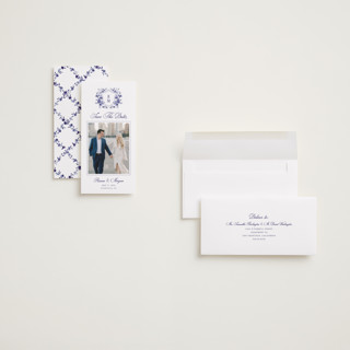 This is a plum save the date with standard by Cass Loh called blooming crest printing on recycled smooth signature in tall