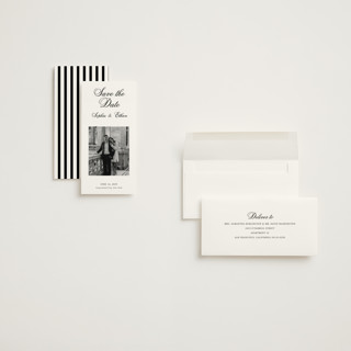 This is a mystic raven save the date with standard by Cass Loh called chic union printing on recycled smooth signature in tall