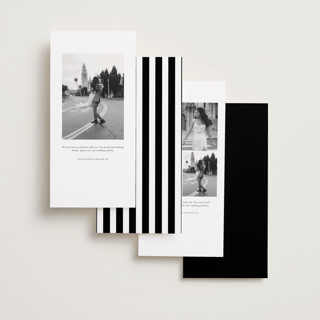 This is a tuxedo save the date with standard by Alethea and Ruth called stacked photo strip printing on recycled smooth signature in tall