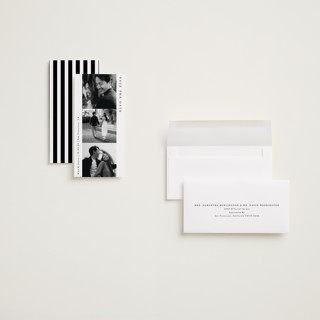 This is a tuxedo save the date with standard by Alethea and Ruth called stacked photo strip printing on recycled smooth signature in tall