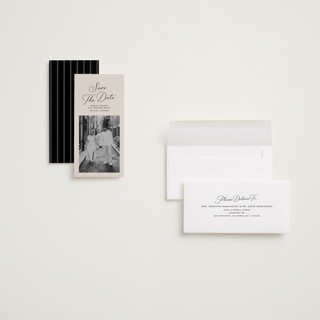 This is a vanilla save the date with standard by Lea Delaveris called dance printing on recycled smooth signature in tall