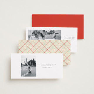 This is a pomodoro save the date with standard by Hattie and Jane called editorial moment printing on recycled smooth signature in tall