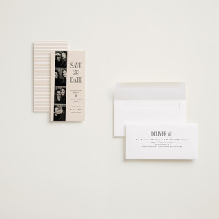 This is a linen save the date with standard by Vanessa Doyle called film roll printing on recycled smooth signature in tall